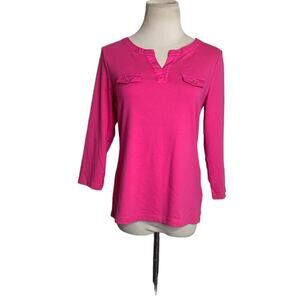 Karen Scott pink 3/4 sleeves v neck top size Small
